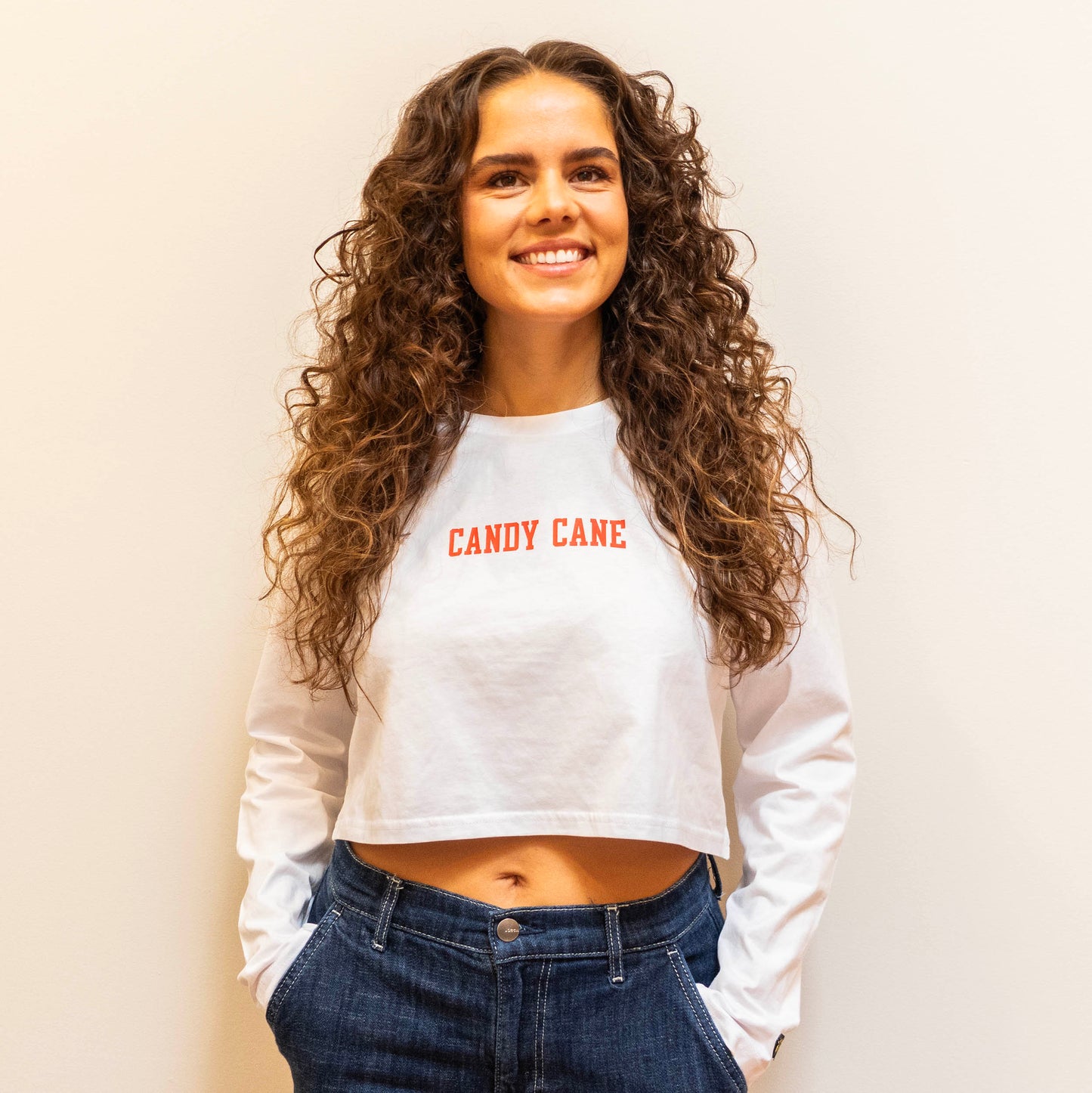 Candy Cane Cropped Long Sleeve Tee