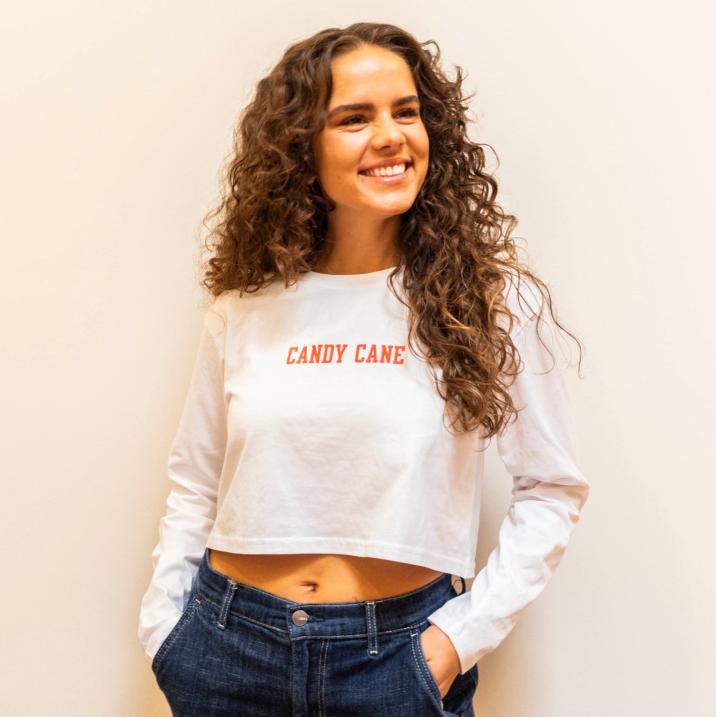 Candy Cane Cropped Long Sleeve Tee